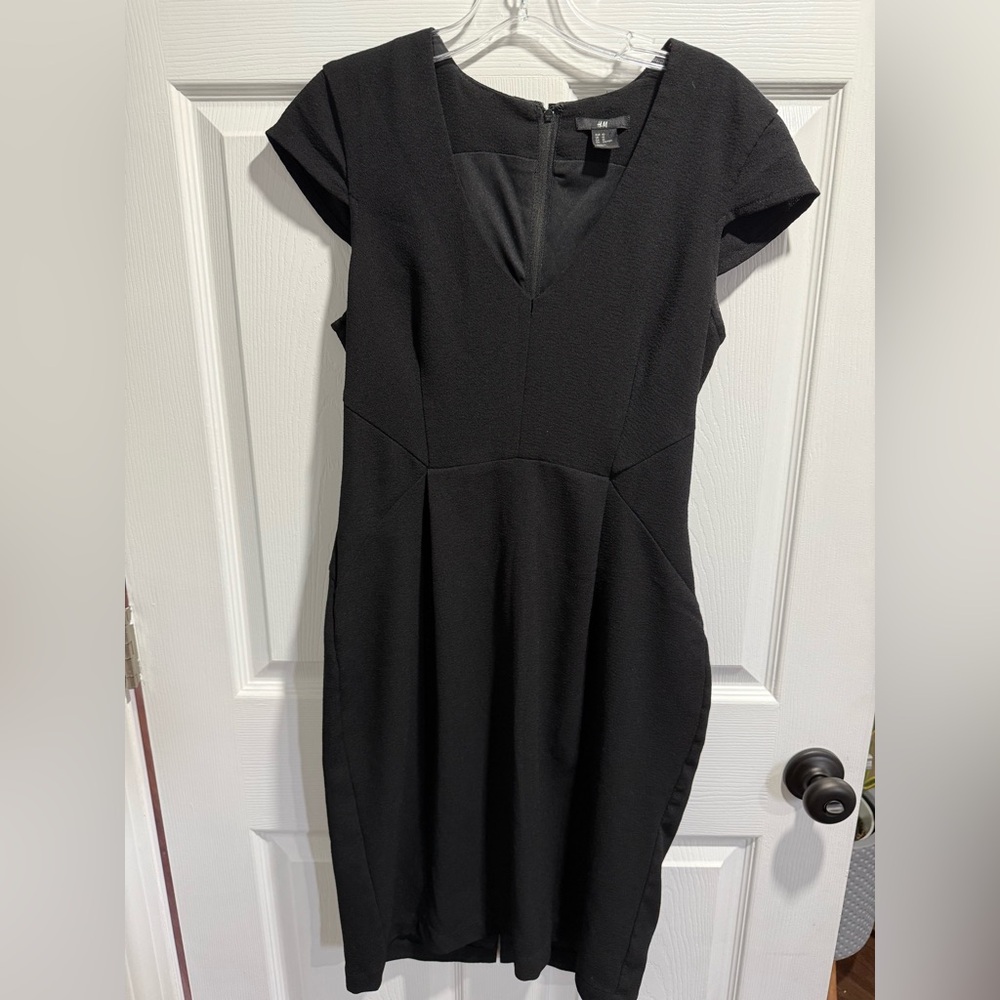 H&M Black Sheath Dress with Flutter Sleeves and V-Neck